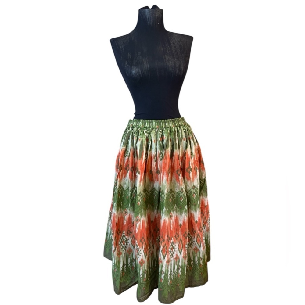 Vintage Blair Fully Lined Orange Green Midi Skirt Circle Skirt